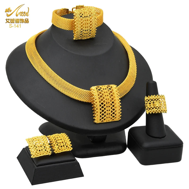 Womens Ethiopian Gold Color Jewelry Set Bridal Dubai Jewellery Wedding Brazilian Eritrean African Earring Necklaces Set