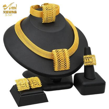 Womens Ethiopian Gold Color Jewelry Set Bridal Dubai Jewellery Wedding Brazilian Eritrean African Earring Necklaces Set