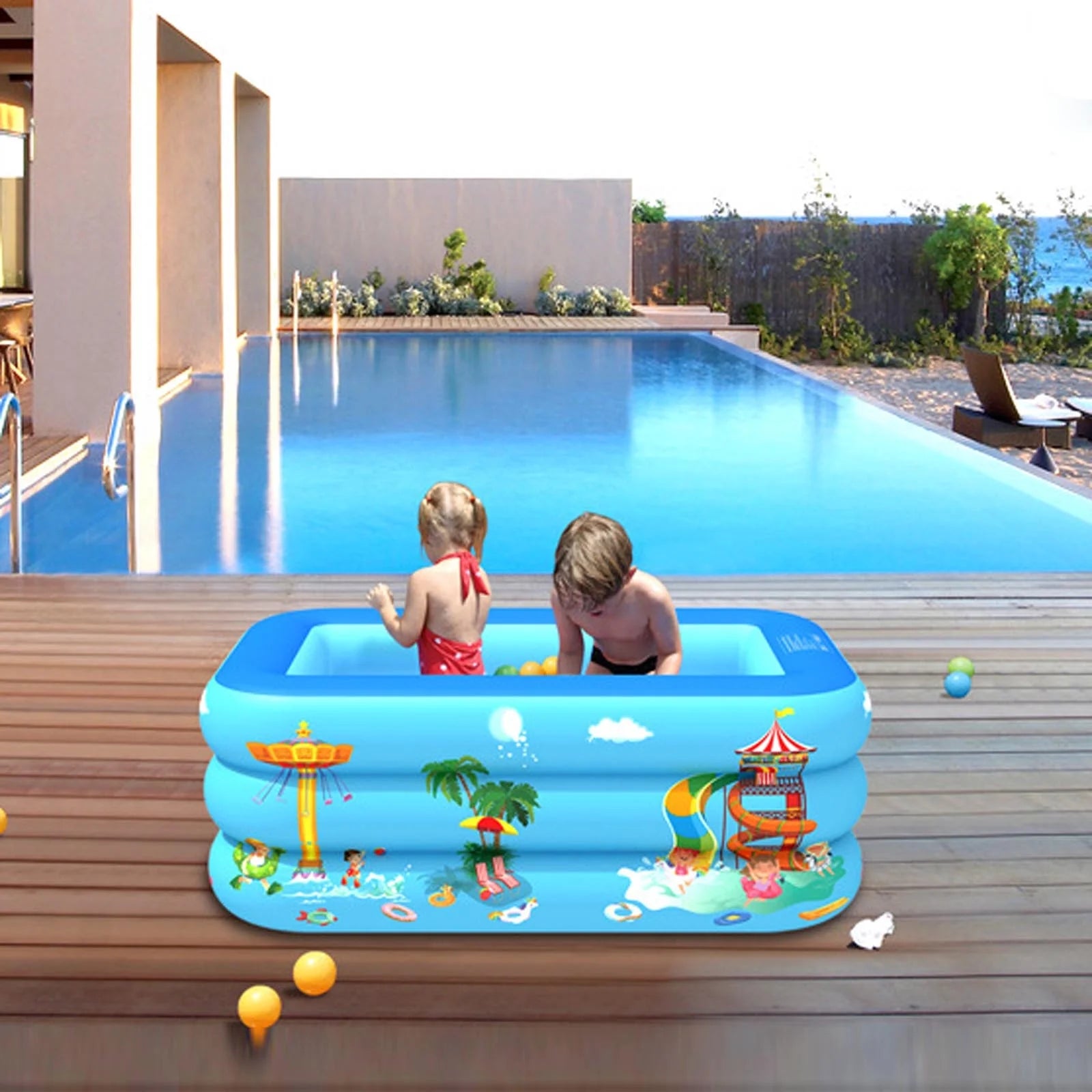 Swimming Pool,Swimming Pool Accessories Paddling Pools for Kids Small, 130 X 85 X 50Cm Inflatable Rectangular Kids Pool