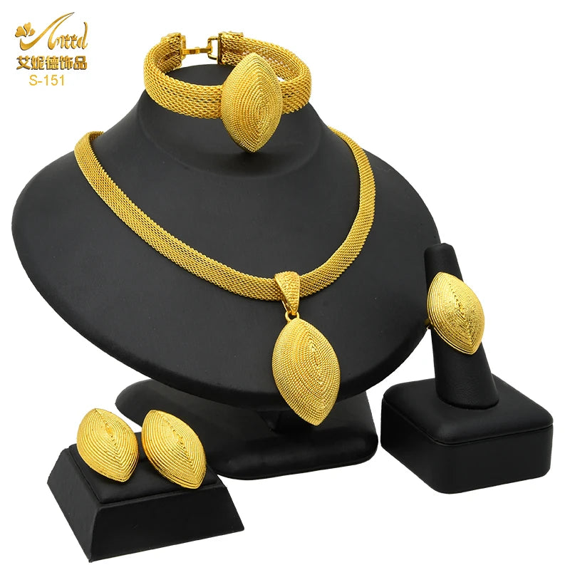 Womens Ethiopian Gold Color Jewelry Set Bridal Dubai Jewellery Wedding Brazilian Eritrean African Earring Necklaces Set