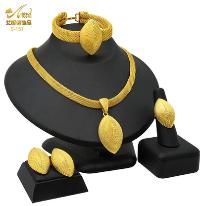 Womens Ethiopian Gold Color Jewelry Set Bridal Dubai Jewellery Wedding Brazilian Eritrean African Earring Necklaces Set