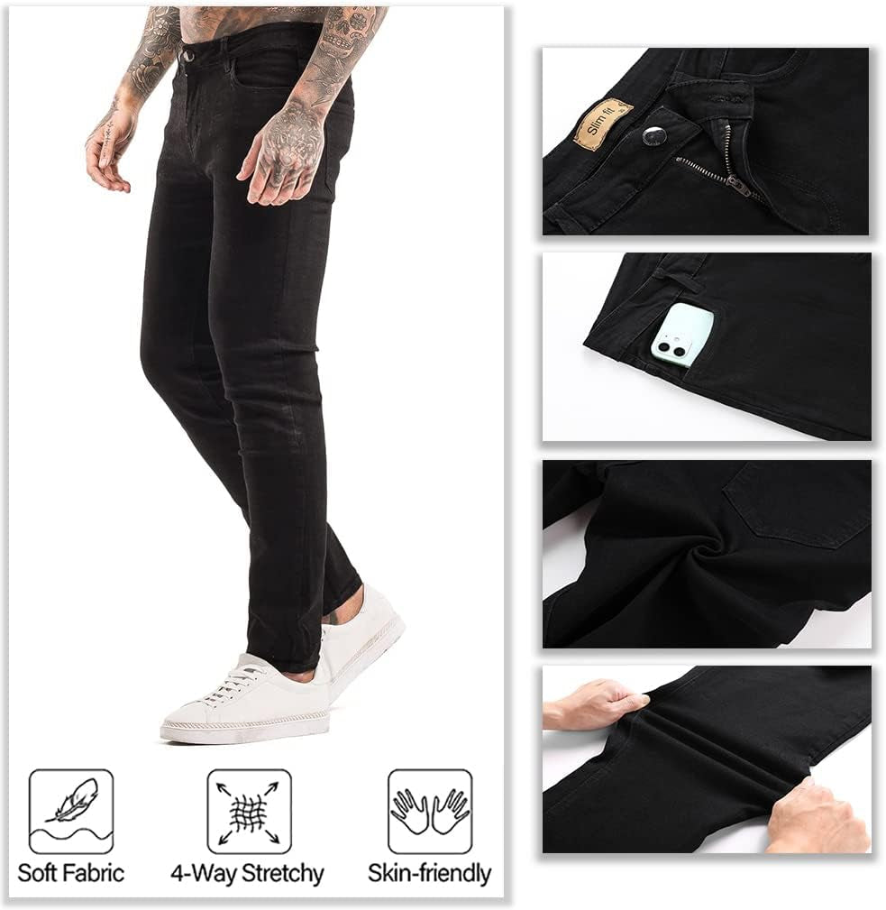 Men'S Classic Slim Fit Stretchy Jeans for Men Skinny Flex Denim Pants Ripped Designer