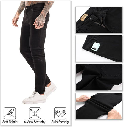 Men'S Classic Slim Fit Stretchy Jeans for Men Skinny Flex Denim Pants Ripped Designer
