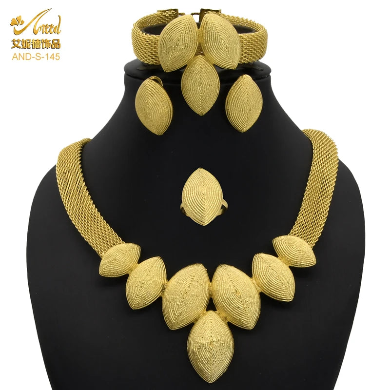 Womens Ethiopian Gold Color Jewelry Set Bridal Dubai Jewellery Wedding Brazilian Eritrean African Earring Necklaces Set