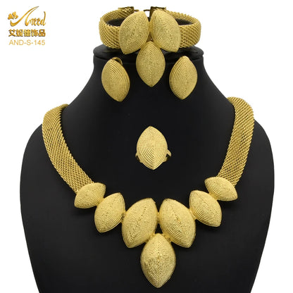 Womens Ethiopian Gold Color Jewelry Set Bridal Dubai Jewellery Wedding Brazilian Eritrean African Earring Necklaces Set