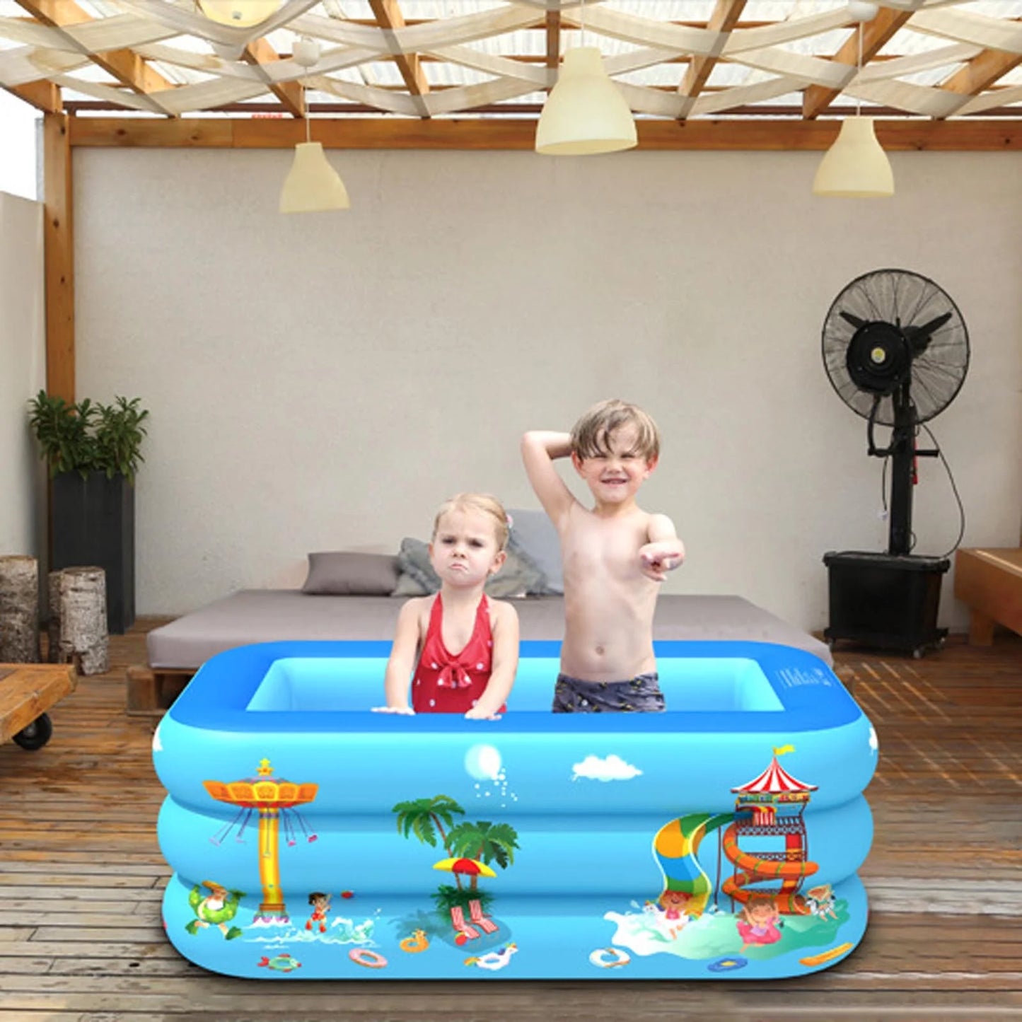 Swimming Pool,Swimming Pool Accessories Paddling Pools for Kids Small, 130 X 85 X 50Cm Inflatable Rectangular Kids Pool