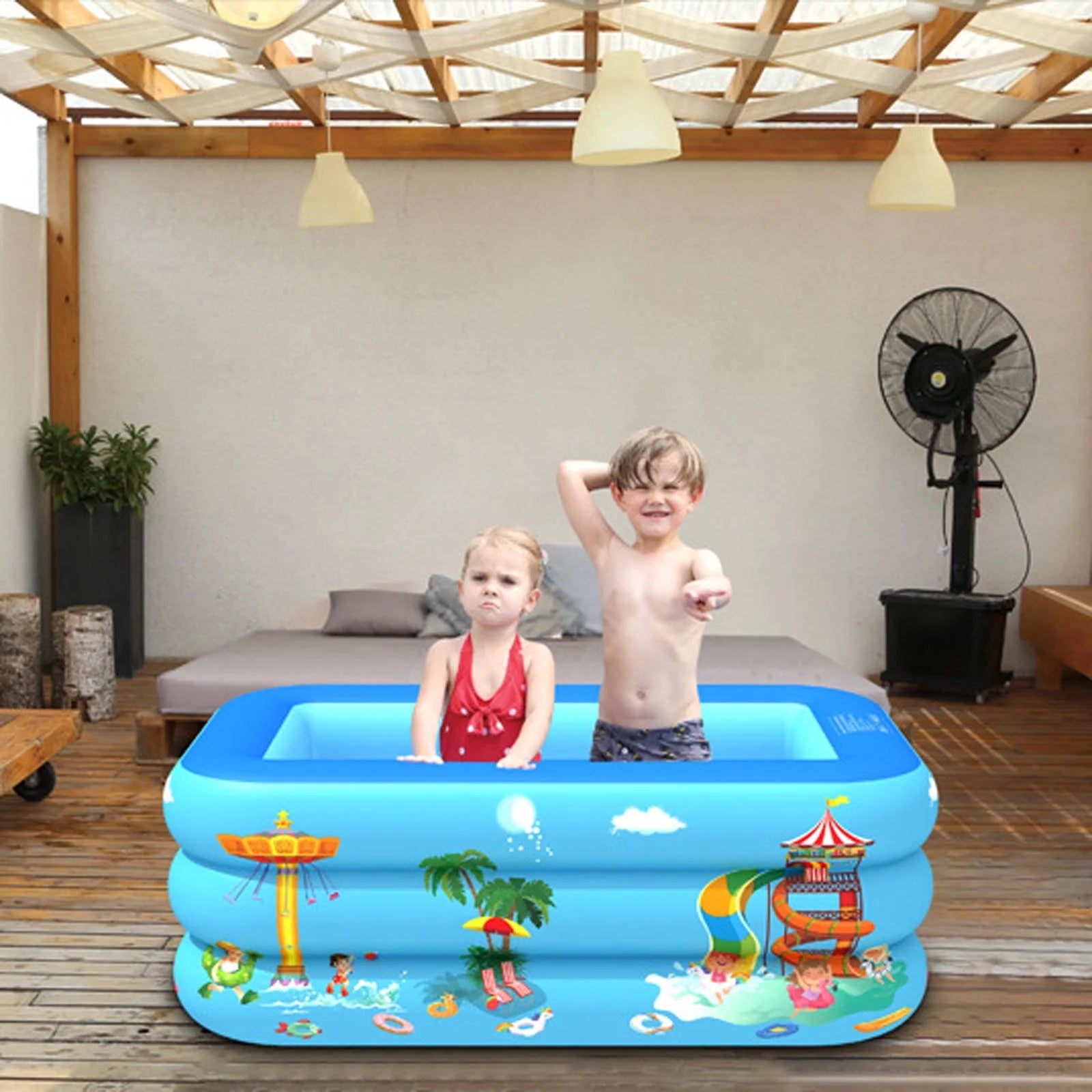 Swimming Pool,Swimming Pool Accessories Paddling Pools for Kids Small, 130 X 85 X 50Cm Inflatable Rectangular Kids Pool