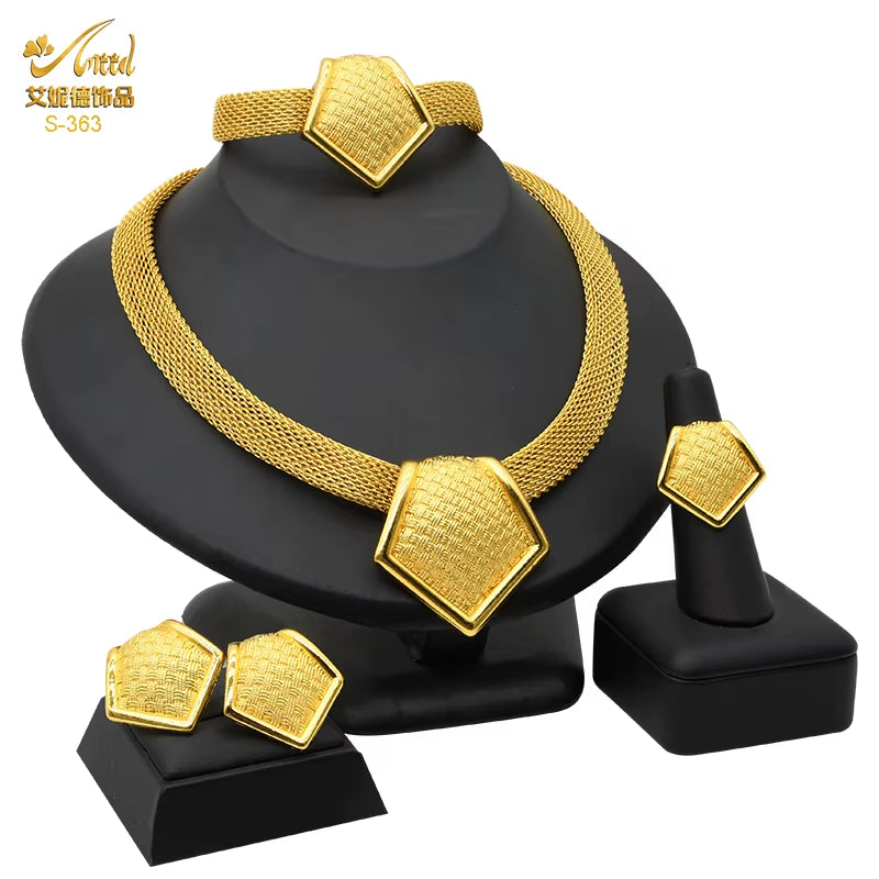 Womens Ethiopian Gold Color Jewelry Set Bridal Dubai Jewellery Wedding Brazilian Eritrean African Earring Necklaces Set