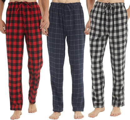 Mens Pajama Pants Flannel Cotton Plaid Lounge Bottoms Warm Comfy Sleepwear Pants Drawstring and Pockets Button Fly