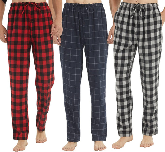 Mens Pajama Pants Flannel Cotton Plaid Lounge Bottoms Warm Comfy Sleepwear Pants Drawstring and Pockets Button Fly
