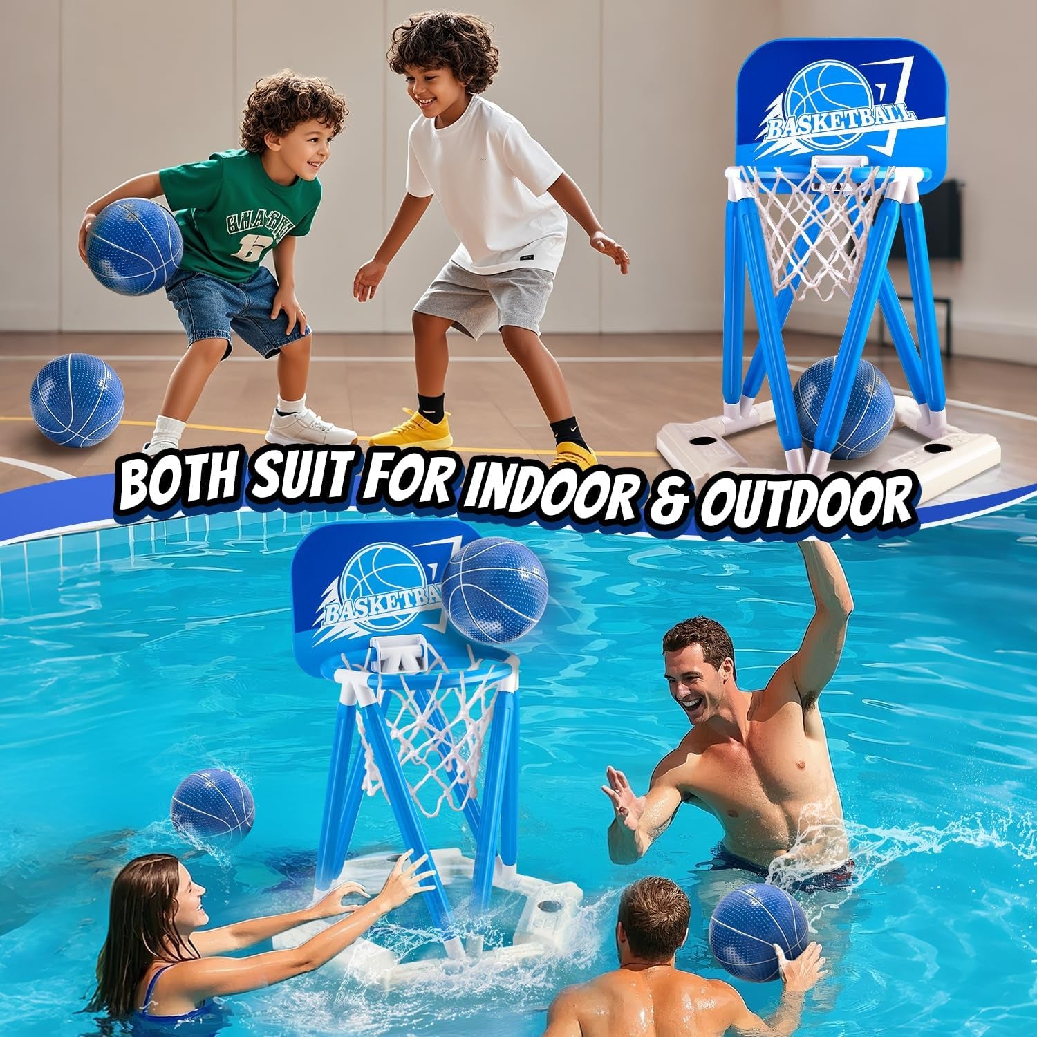 Pool Basketball Hoop, Floating Basketball Hoop Toy for Pool Water Game with 4 Ba