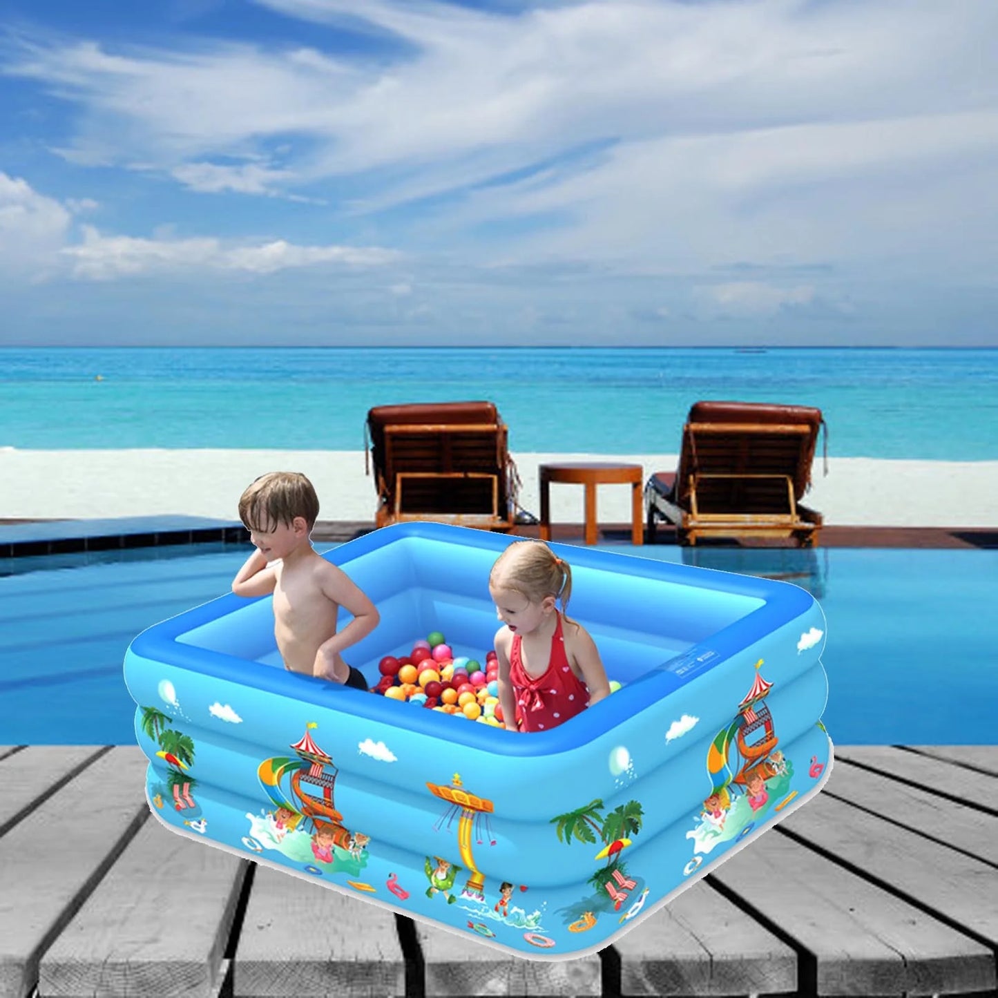 Swimming Pool,Swimming Pool Accessories Paddling Pools for Kids Small, 130 X 85 X 50Cm Inflatable Rectangular Kids Pool