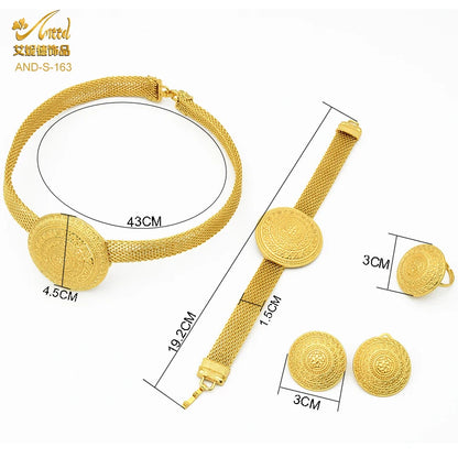 Womens Ethiopian Gold Color Jewelry Set Bridal Dubai Jewellery Wedding Brazilian Eritrean African Earring Necklaces Set