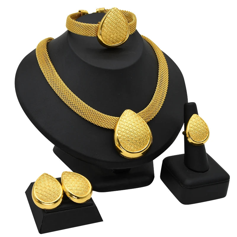 Womens Ethiopian Gold Color Jewelry Set Bridal Dubai Jewellery Wedding Brazilian Eritrean African Earring Necklaces Set
