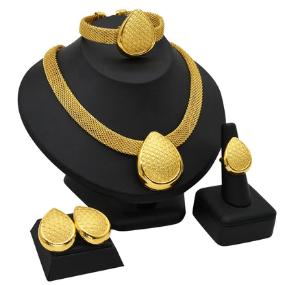 Womens Ethiopian Gold Color Jewelry Set Bridal Dubai Jewellery Wedding Brazilian Eritrean African Earring Necklaces Set