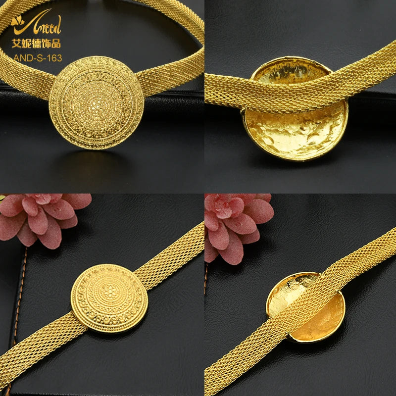Womens Ethiopian Gold Color Jewelry Set Bridal Dubai Jewellery Wedding Brazilian Eritrean African Earring Necklaces Set