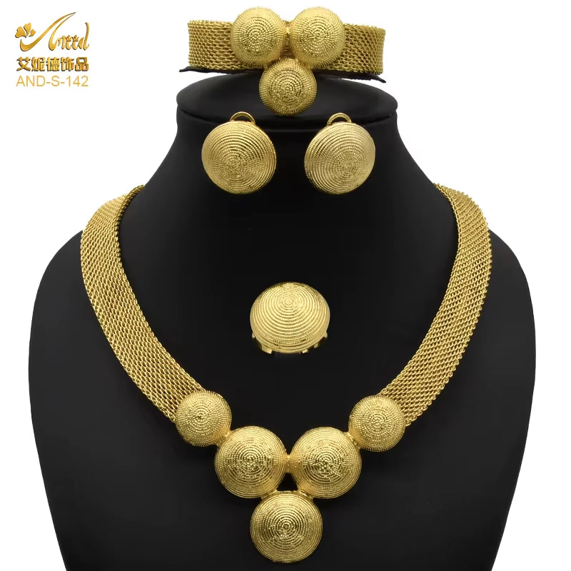 Womens Ethiopian Gold Color Jewelry Set Bridal Dubai Jewellery Wedding Brazilian Eritrean African Earring Necklaces Set