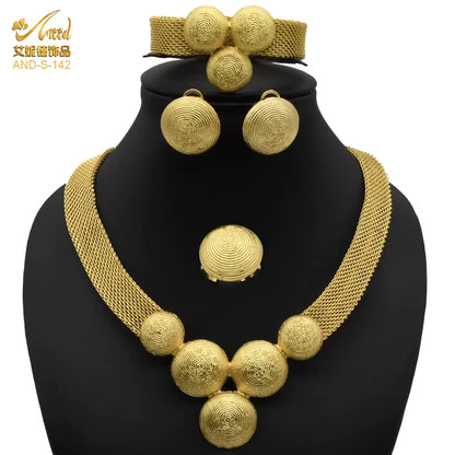Womens Ethiopian Gold Color Jewelry Set Bridal Dubai Jewellery Wedding Brazilian Eritrean African Earring Necklaces Set