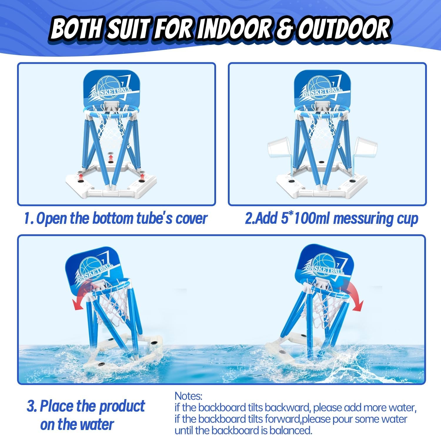 Pool Basketball Hoop, Floating Basketball Hoop Toy for Pool Water Game with 4 Ba
