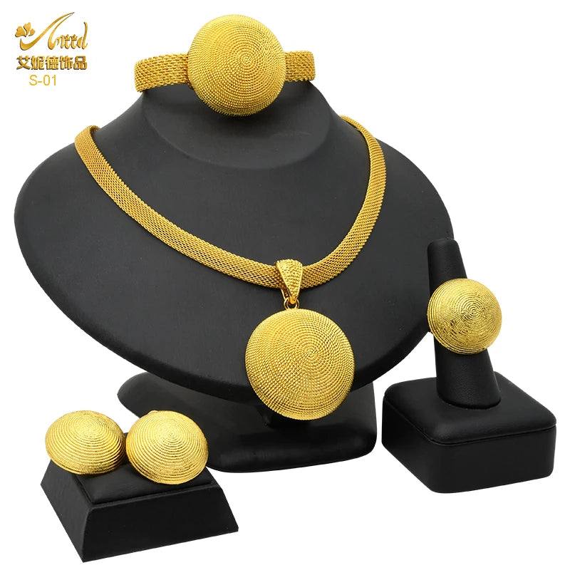 Womens Ethiopian Gold Color Jewelry Set Bridal Dubai Jewellery Wedding Brazilian Eritrean African Earring Necklaces Set