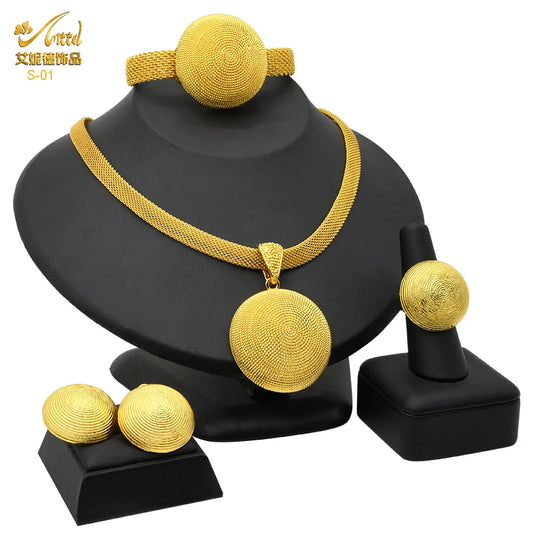 Womens Ethiopian Gold Color Jewelry Set Bridal Dubai Jewellery Wedding Brazilian Eritrean African Earring Necklaces Set