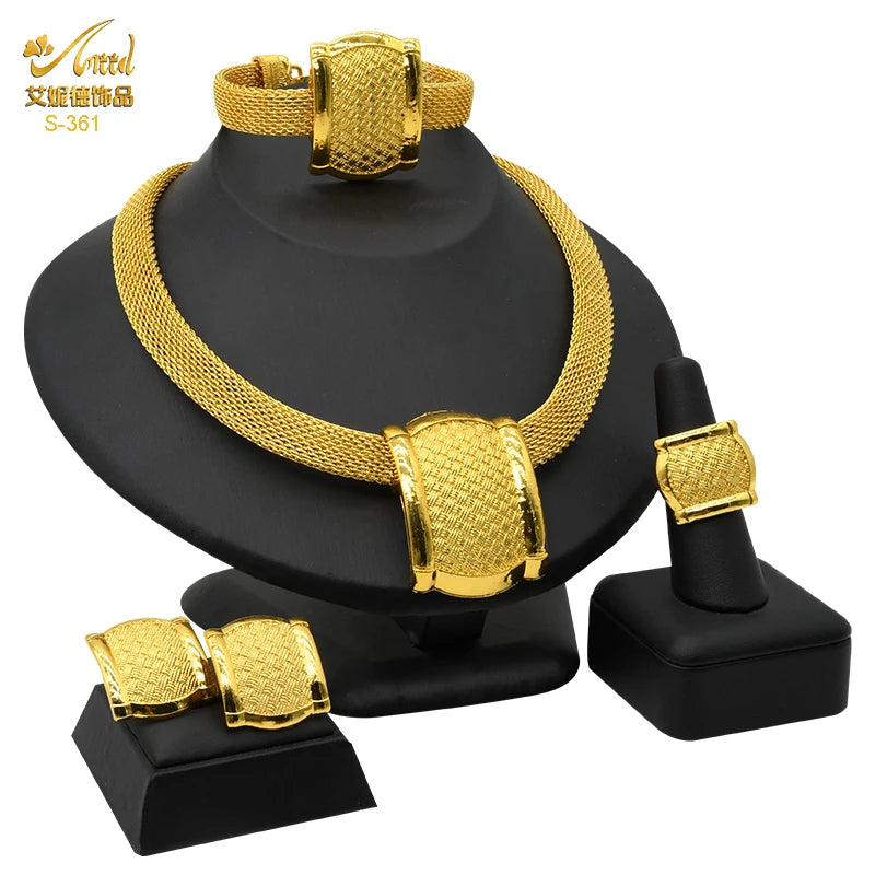Womens Ethiopian Gold Color Jewelry Set Bridal Dubai Jewellery Wedding Brazilian Eritrean African Earring Necklaces Set