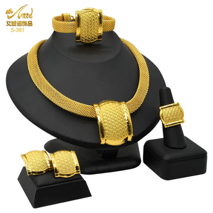 Womens Ethiopian Gold Color Jewelry Set Bridal Dubai Jewellery Wedding Brazilian Eritrean African Earring Necklaces Set