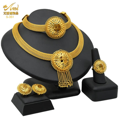 Womens Ethiopian Gold Color Jewelry Set Bridal Dubai Jewellery Wedding Brazilian Eritrean African Earring Necklaces Set