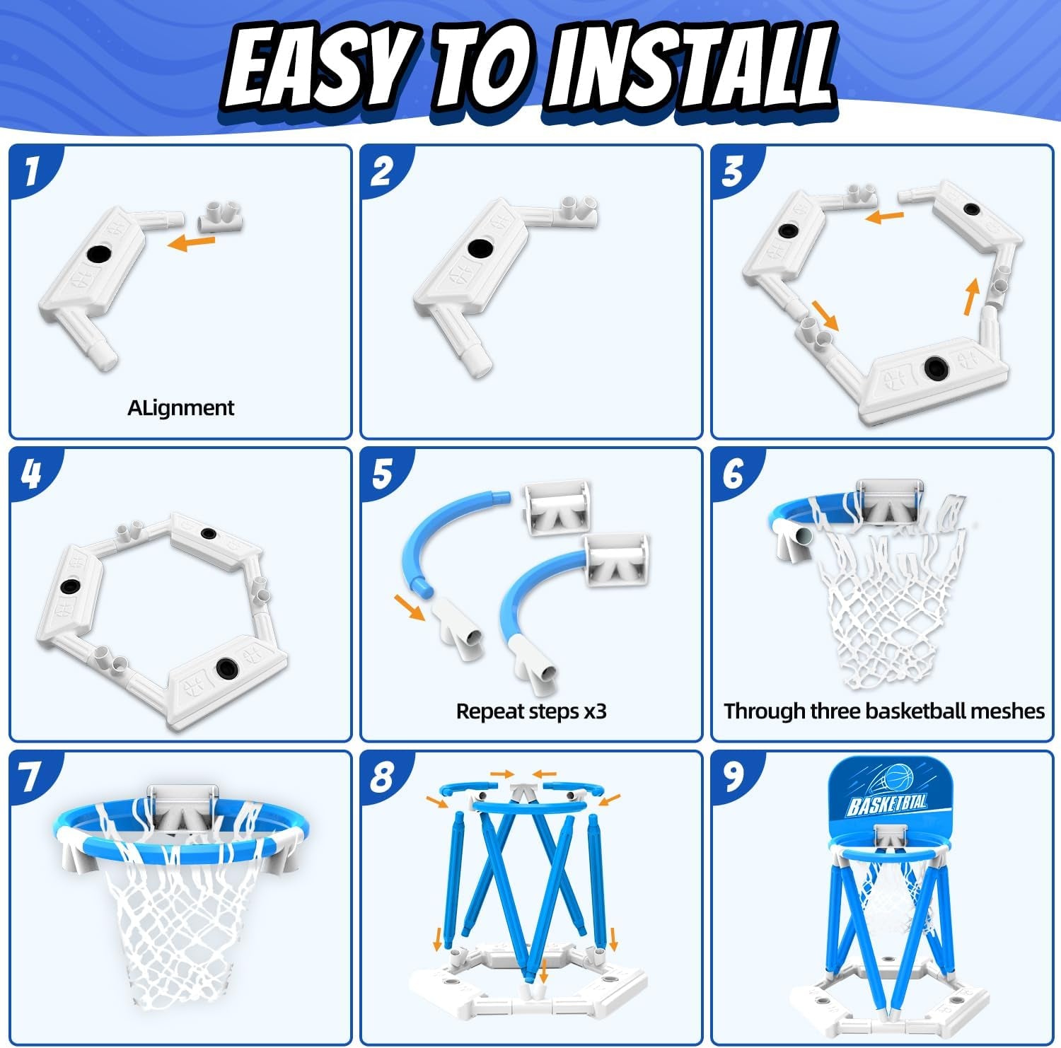Pool Basketball Hoop, Floating Basketball Hoop Toy for Pool Water Game with 4 Ba