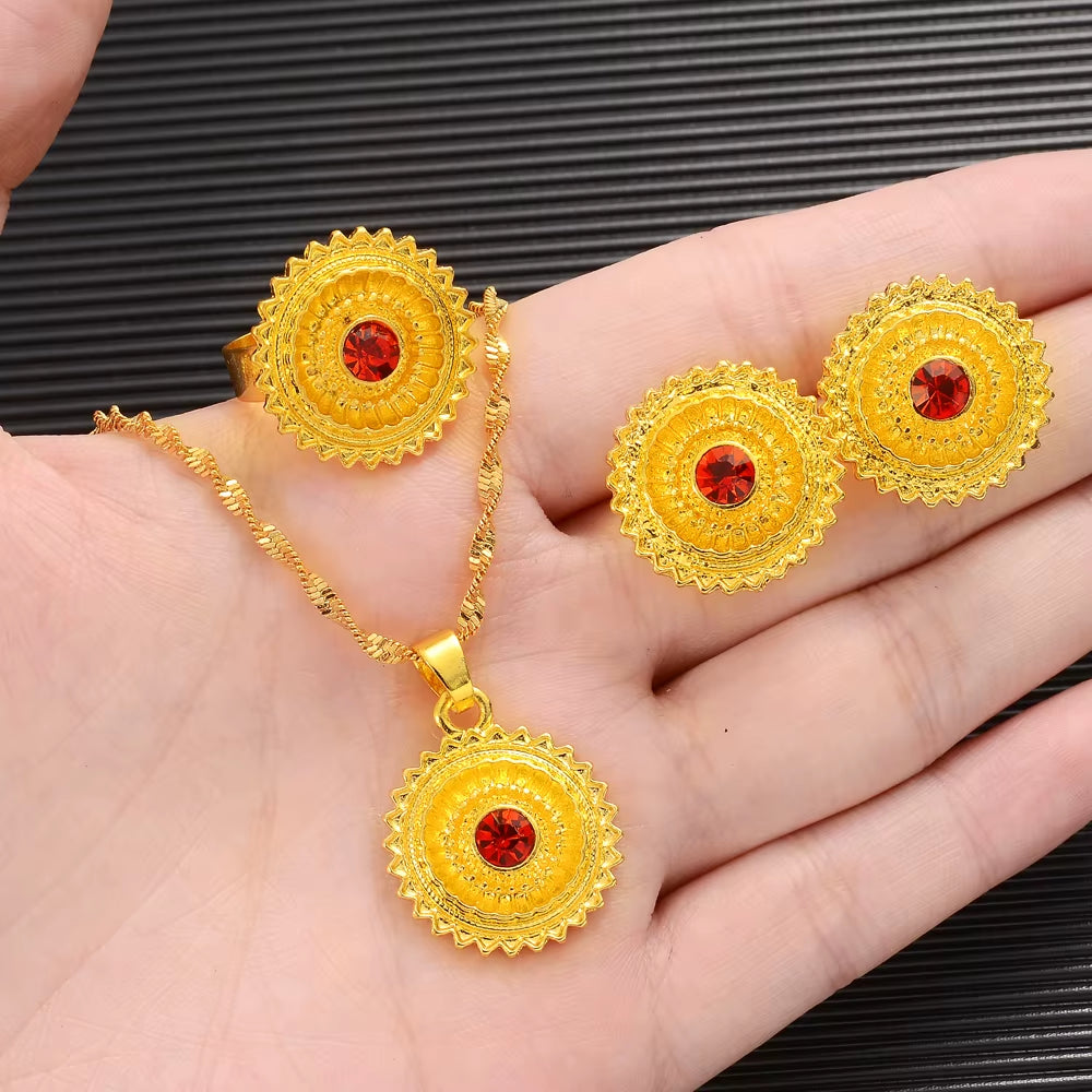 24K Gold Color Ethiopian Traditiona Newest Item Jewelry Sets Ethiopia Eritrea Sets for Women'S Habesha Wedding Party Gifts