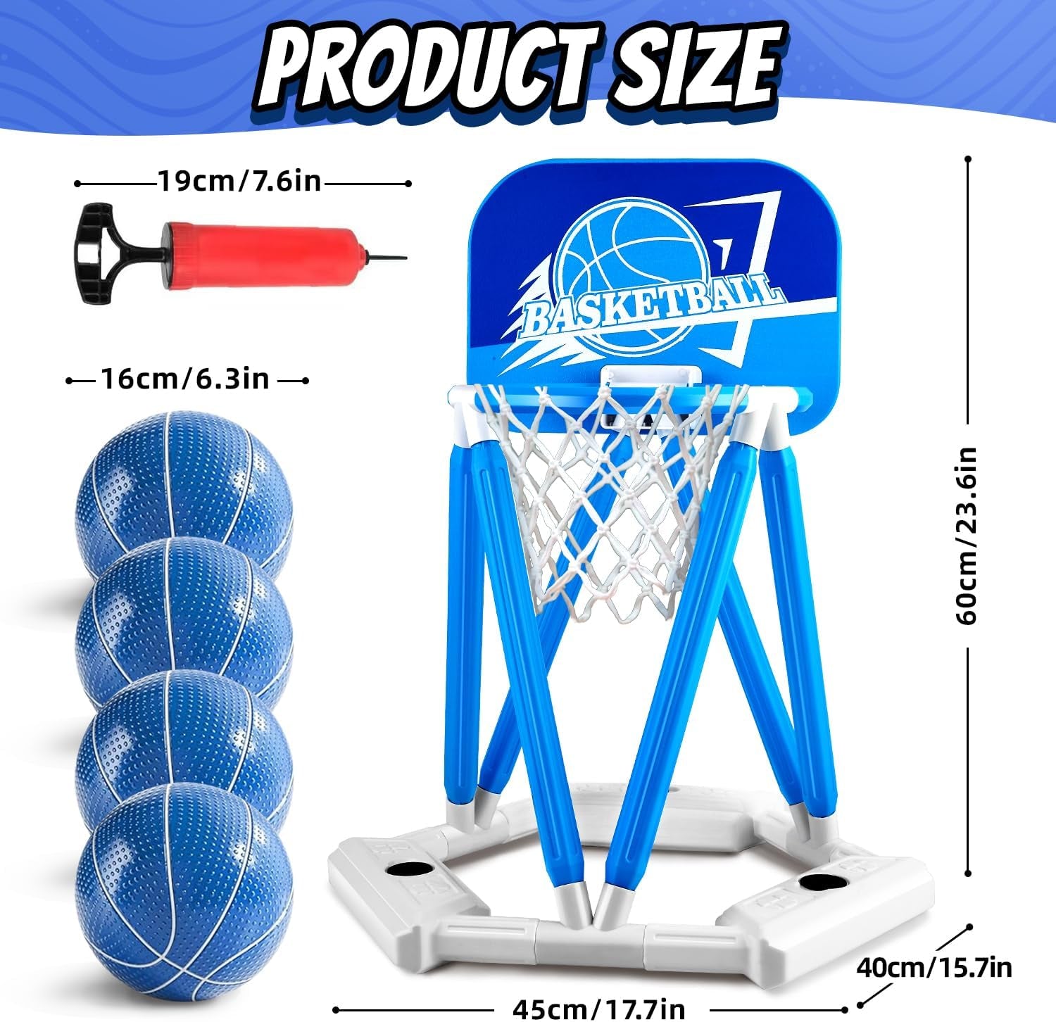 Pool Basketball Hoop, Floating Basketball Hoop Toy for Pool Water Game with 4 Ba