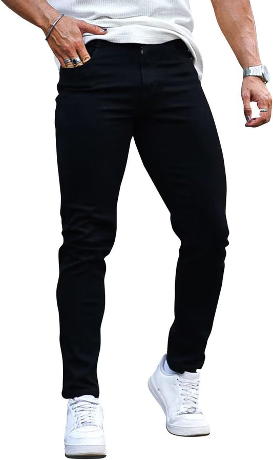 Men'S Classic Slim Fit Stretchy Jeans for Men Skinny Flex Denim Pants Ripped Designer