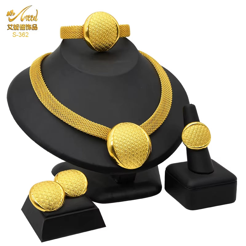 Womens Ethiopian Gold Color Jewelry Set Bridal Dubai Jewellery Wedding Brazilian Eritrean African Earring Necklaces Set