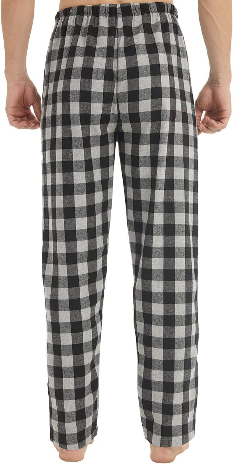 Mens Pajama Pants Flannel Cotton Plaid Lounge Bottoms Warm Comfy Sleepwear Pants Drawstring and Pockets Button Fly