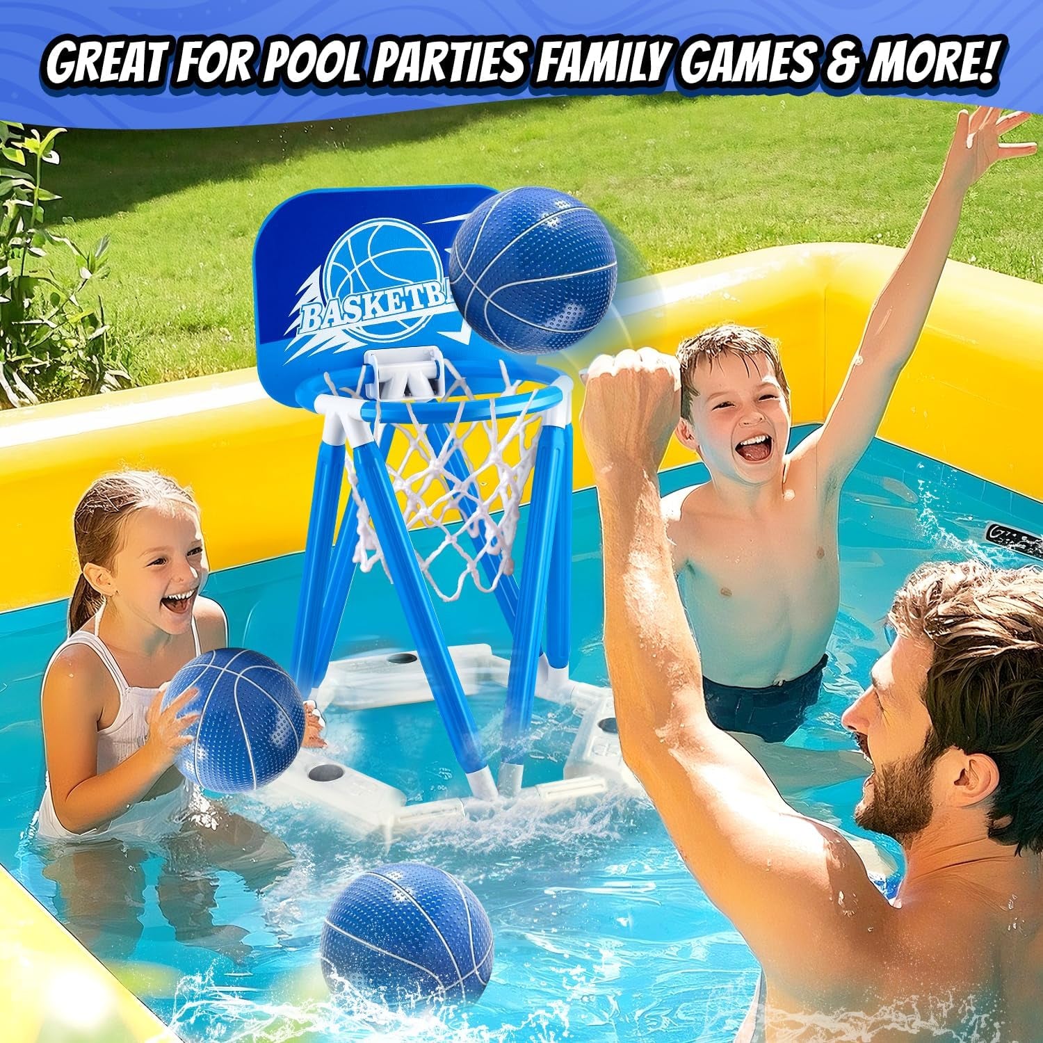 Pool Basketball Hoop, Floating Basketball Hoop Toy for Pool Water Game with 4 Ba